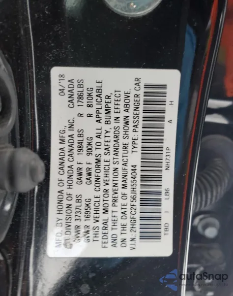 2018 Honda Civic Lx from USA, damaged, VIN 2HGFC2F56JH554044